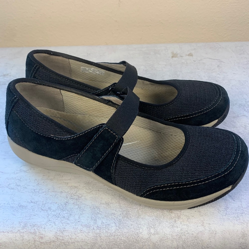 Dansko Hennie Womens 39 Black Suede Mesh Mary Jane Flats Comfort Shoes Strap